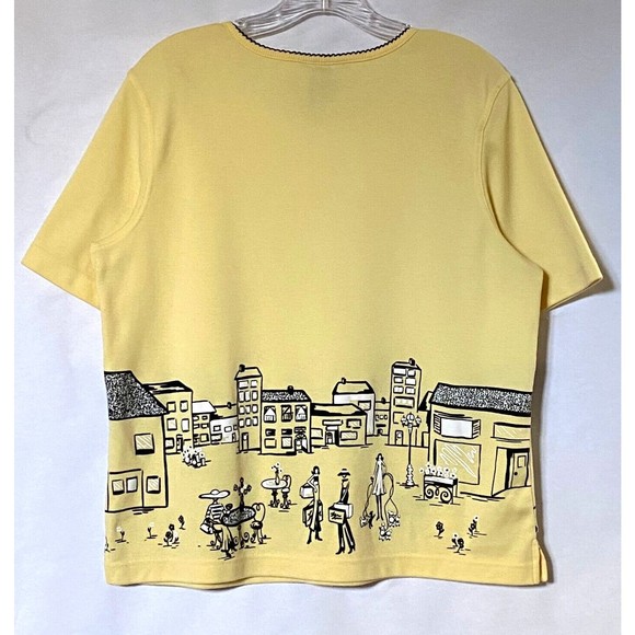 Koret Top Tee Women Large Yellow Multi Embellished Rhinestones Shopping Scenes - Picture 3 of 12